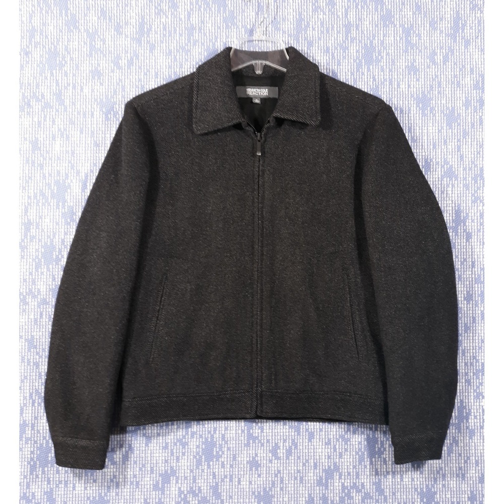 Kennethβ Cole Reaction Wool Coat Jacket Full Zip Lined Mens M Black Charcoal